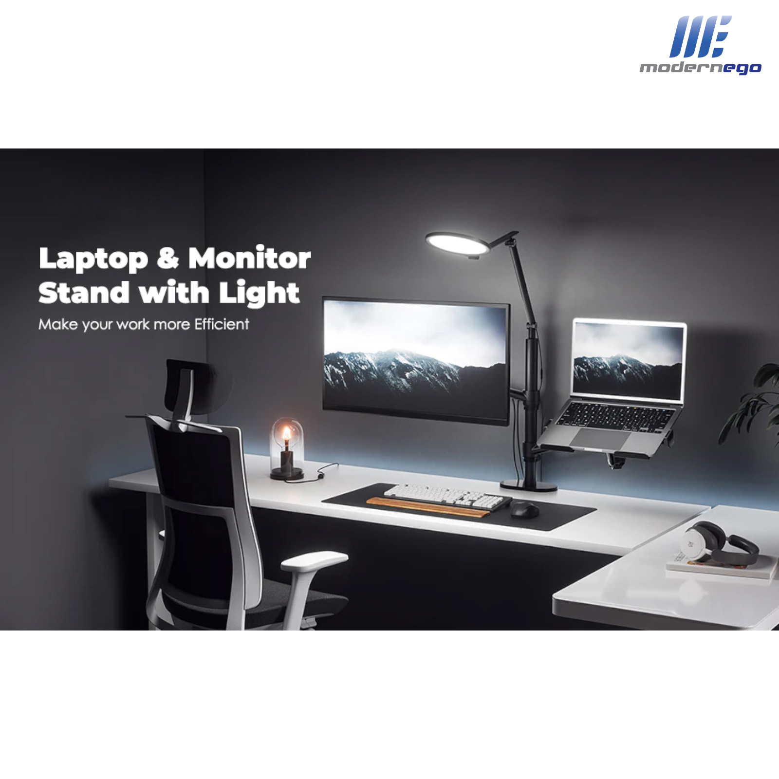 2 in 1 Hybrid Arms for Laptop & Monitor Stand with Light