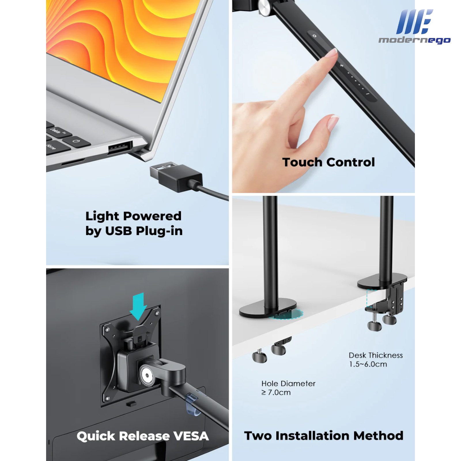 2 in 1 Hybrid Arms for Laptop & Monitor Stand with Light